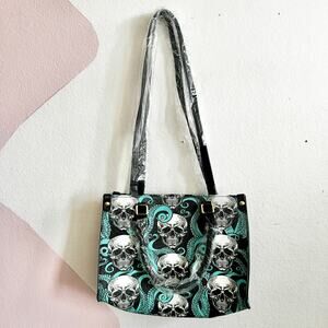 Just Love Skulls Shoulder Handbag Y2K Goth Punk Emo Grunge Retro Tote